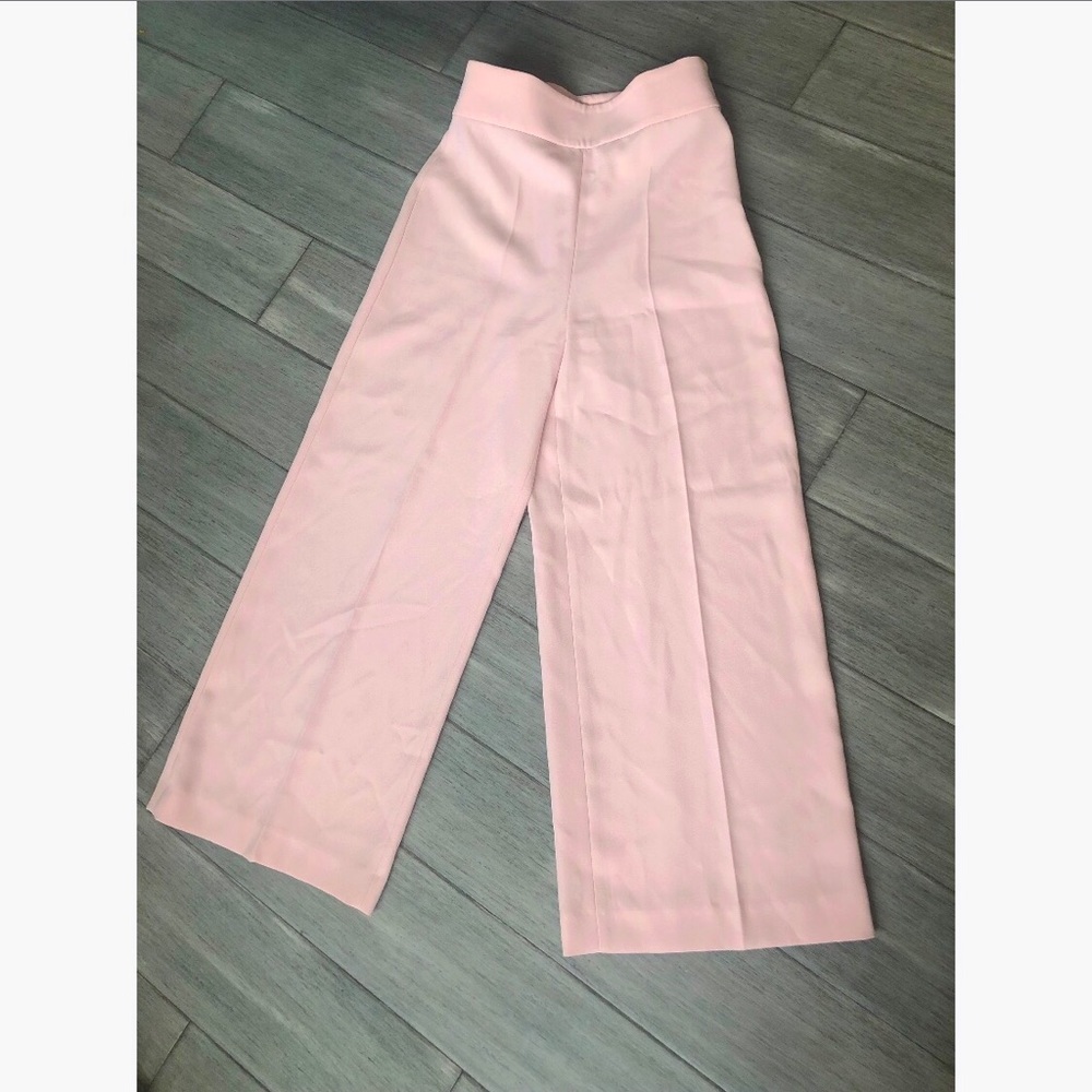 ZARA Wide Leg Blush Pink Cropped Dress Pants